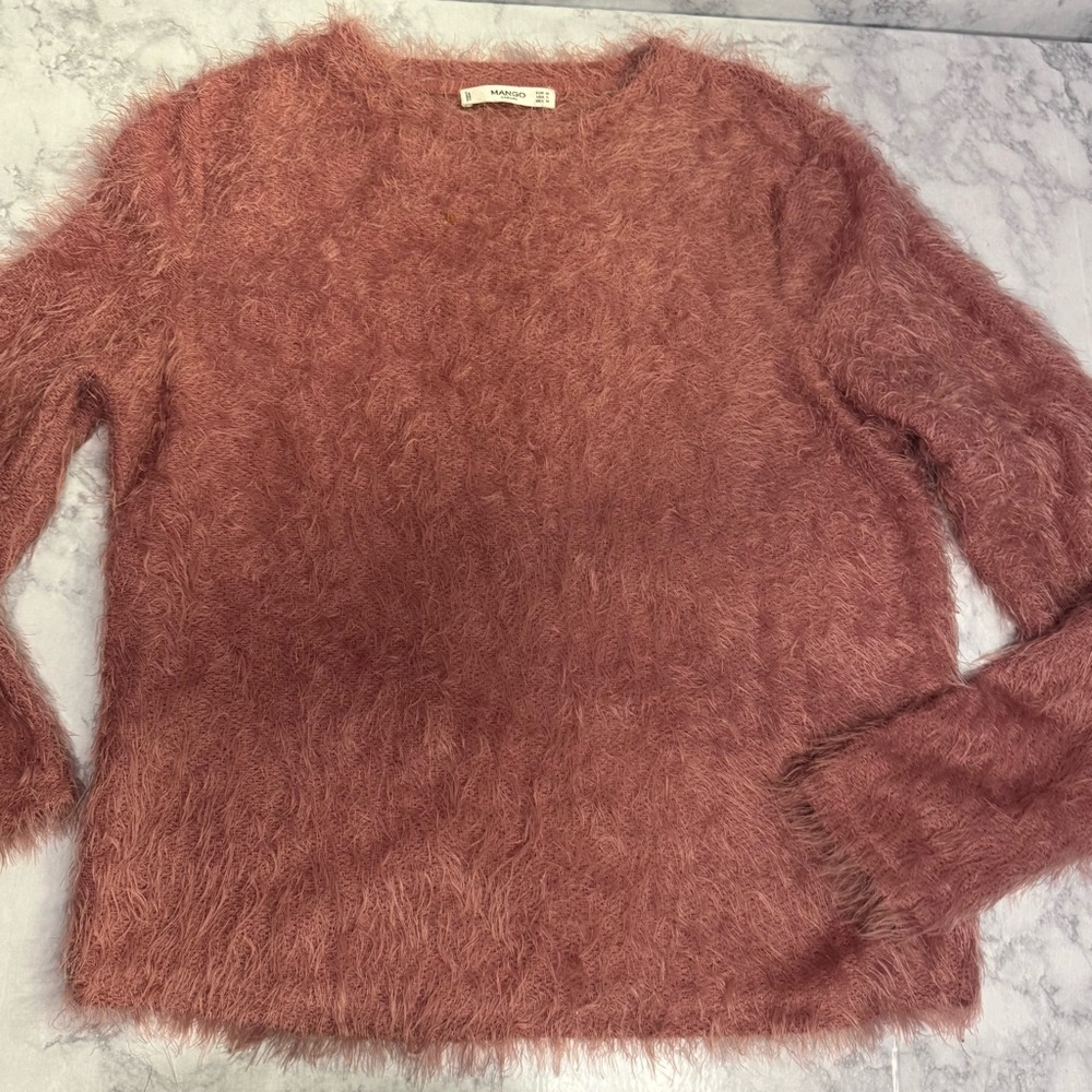 Mango Pink Fuzzy Crew Neck Sweater